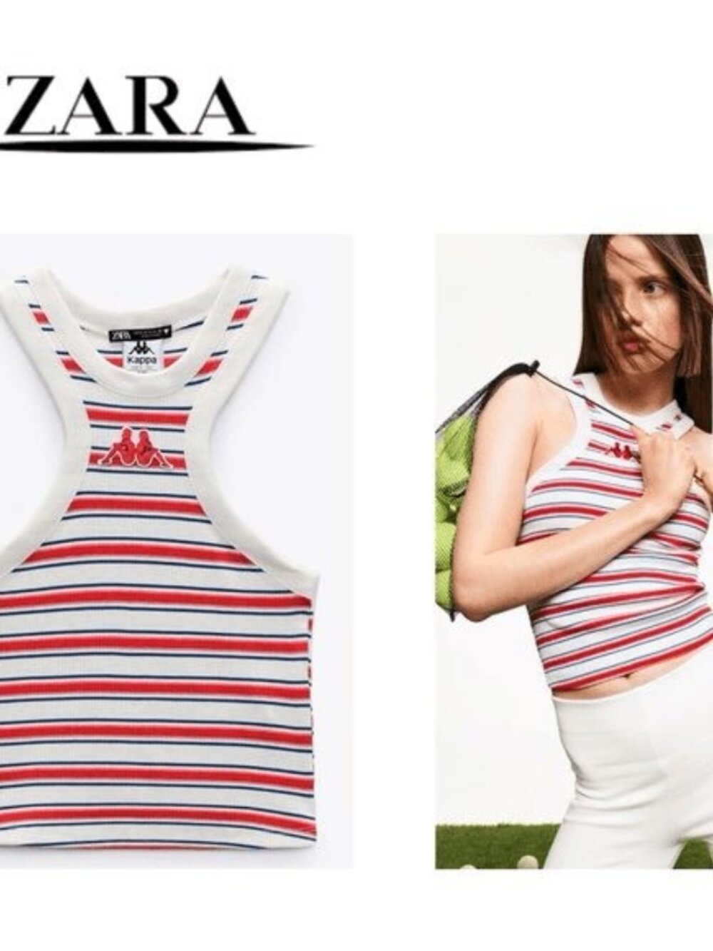 Zara X Kappa Striped Tank Crop Top Size M Medium Racerback.